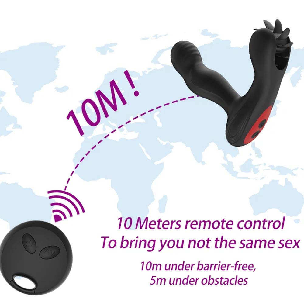 Remote Control Dual Vibrating Heated Tongue Licking Clitoris Stimulator Anal Plug – product view 5