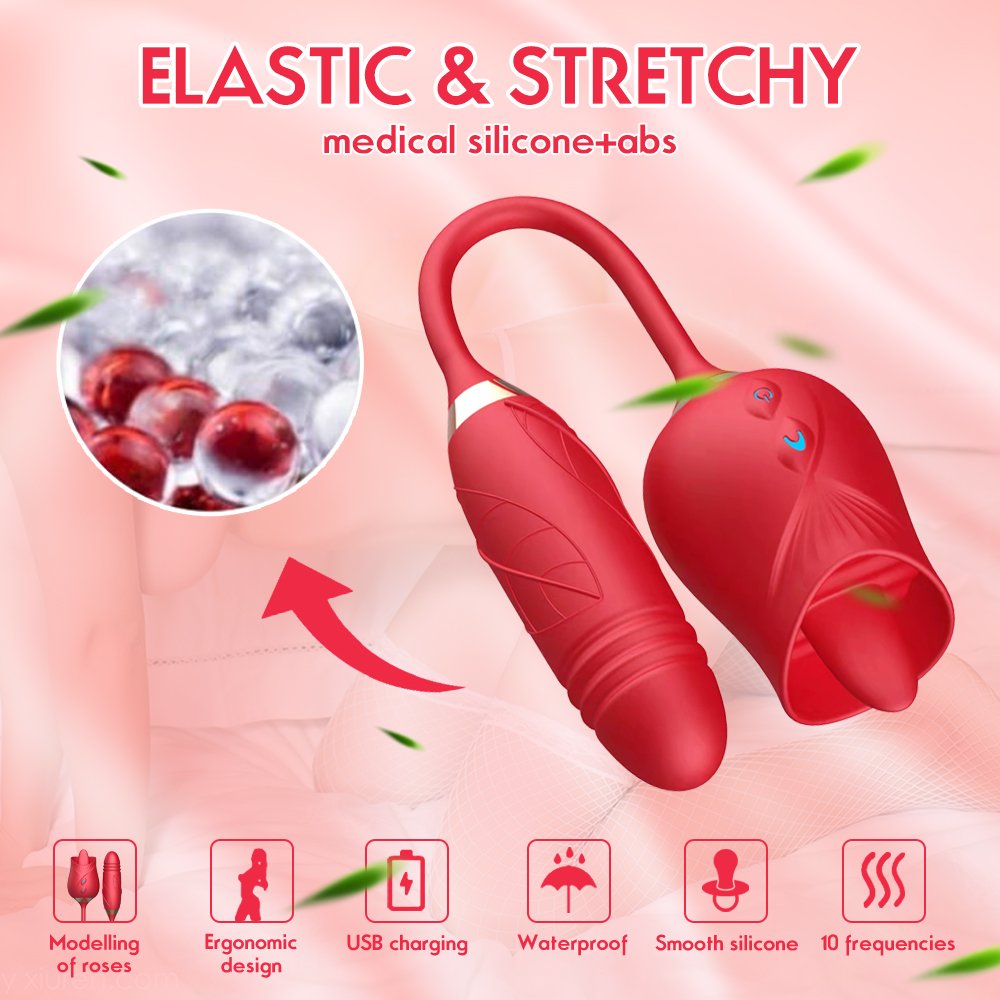 Rose Vibrator Tongue Licking Nipple Vibrator with Thrusting Vibrator – product view 3