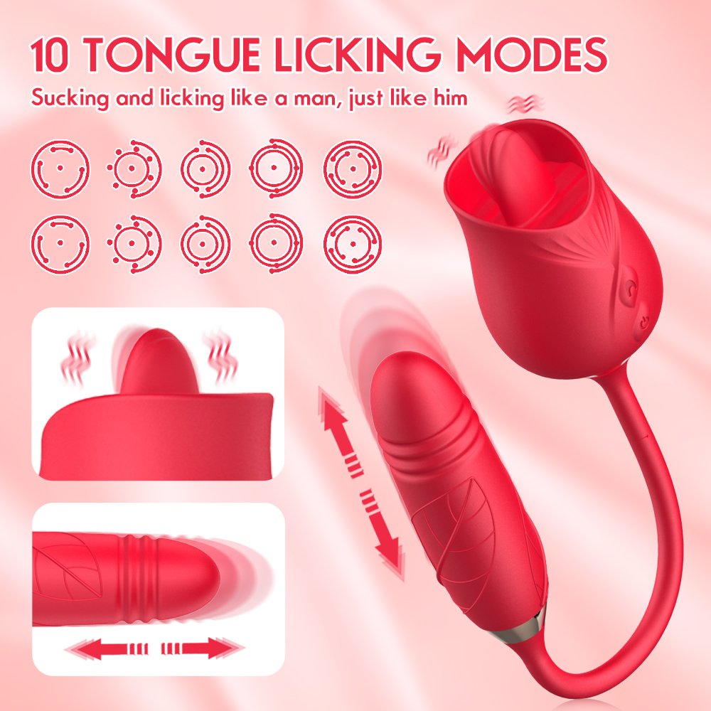 Rose Vibrator Tongue Licking Nipple Vibrator with Thrusting Vibrator – product view 2