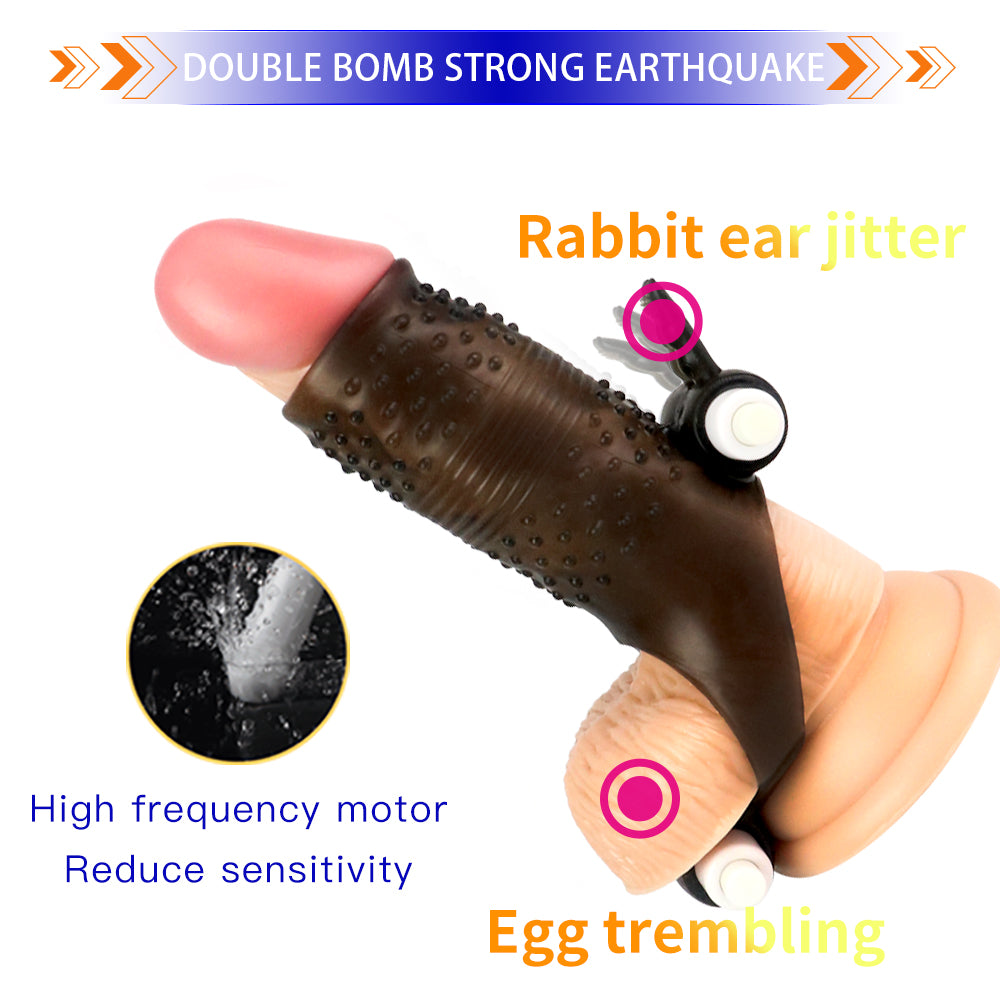 Uxol Silicone Textured Erection Transparent Vibrating Penis Sleeve – product view 3