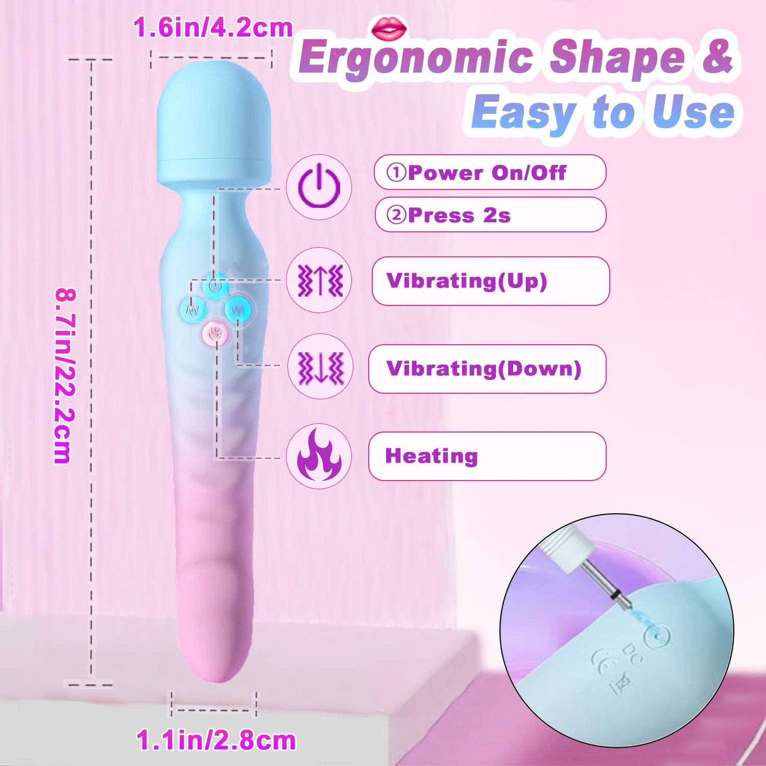 Aura Heated Dual-Ended Wand Massager Flexible Neck