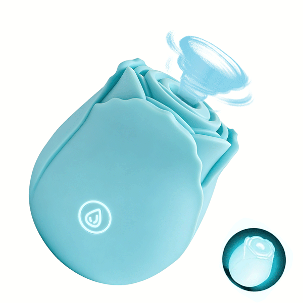LunaGlow Luminous Rose Suction Massager in Blue - rose suction vibrator featuring waterproof, suction