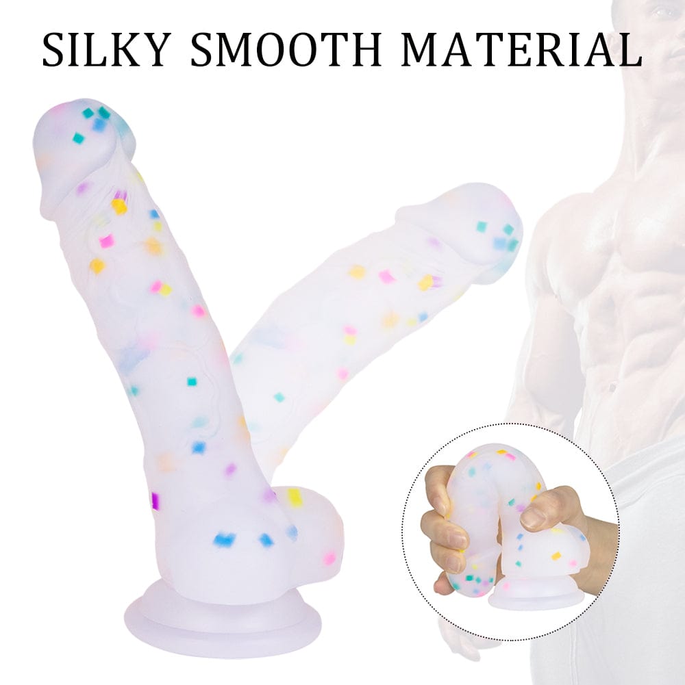 5.5 in Jelly Particles Rainbow Transparent Realistic Dildo With Suction Cup