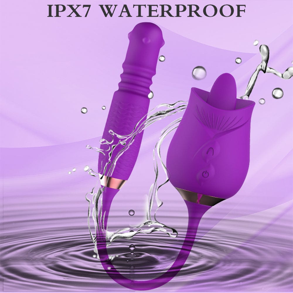 Purple Rose Toy Rotating Pearls Telescopic Tongue-licking Vibrator