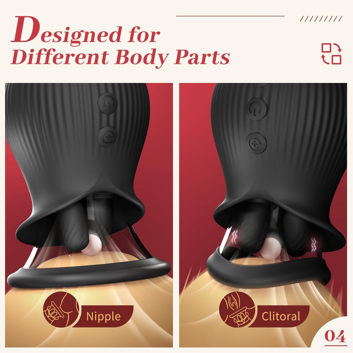 Rose Romeo - 3in1 Rose Sex Toy with 2 Suction Cups Adult Toys Female Clitoral Nipple Vibrators with 10 Licking Sucking Vibrating