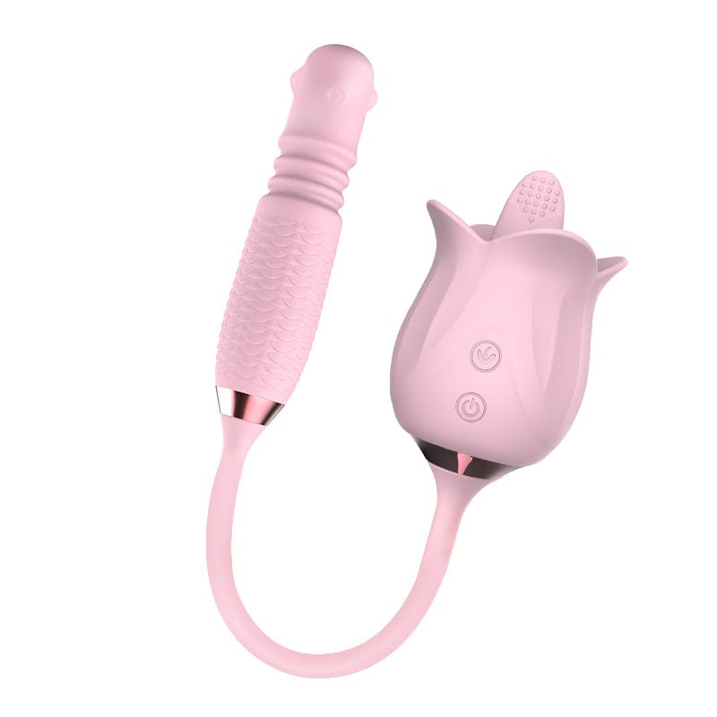 3-in-1 Blooming Sexy Pink Rose Toy Rotating Pearls Telescopic Tongue-licking Vibrator