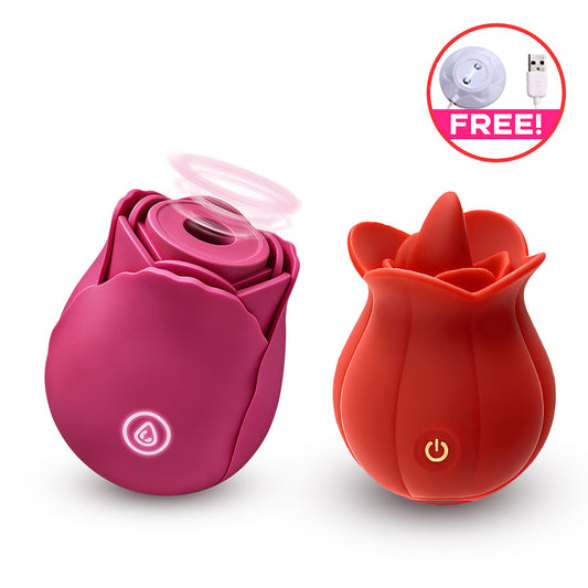 Rose Suction Massager Set with Extra Charging Cable - tongue vibrator featuring suction