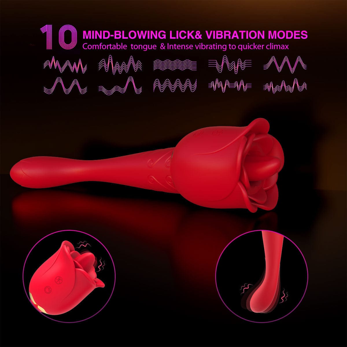 Rose Honey Tongue Licking Vibration G Point Massage Stick Nipple Masturbation Device