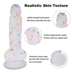 5.5 in Jelly Particles Rainbow Transparent Realistic Dildo With Suction Cup
