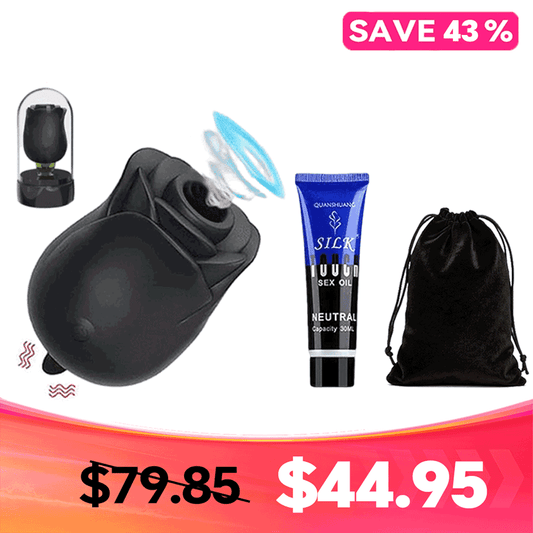 Self-Care Set for Black Rose 2-in-1 Suction & Tongue-Style Massager Set - tongue vibrator featuring waterproof, quiet, rechar