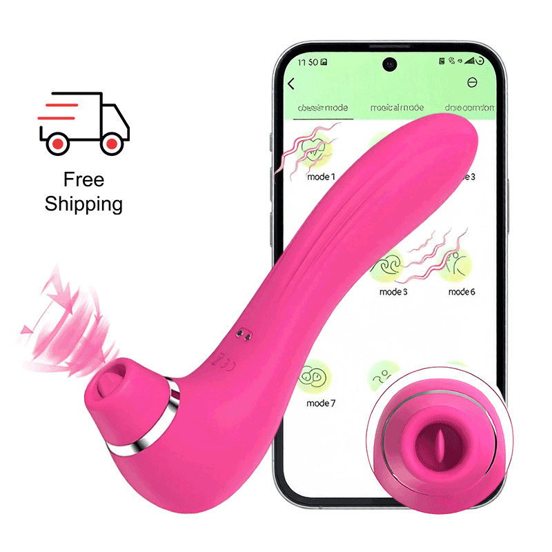 Lixora App-Controlled Suction & Tongue G-Zone Massager - rabbit vibrator with suction featuring app controlled, waterproof, q