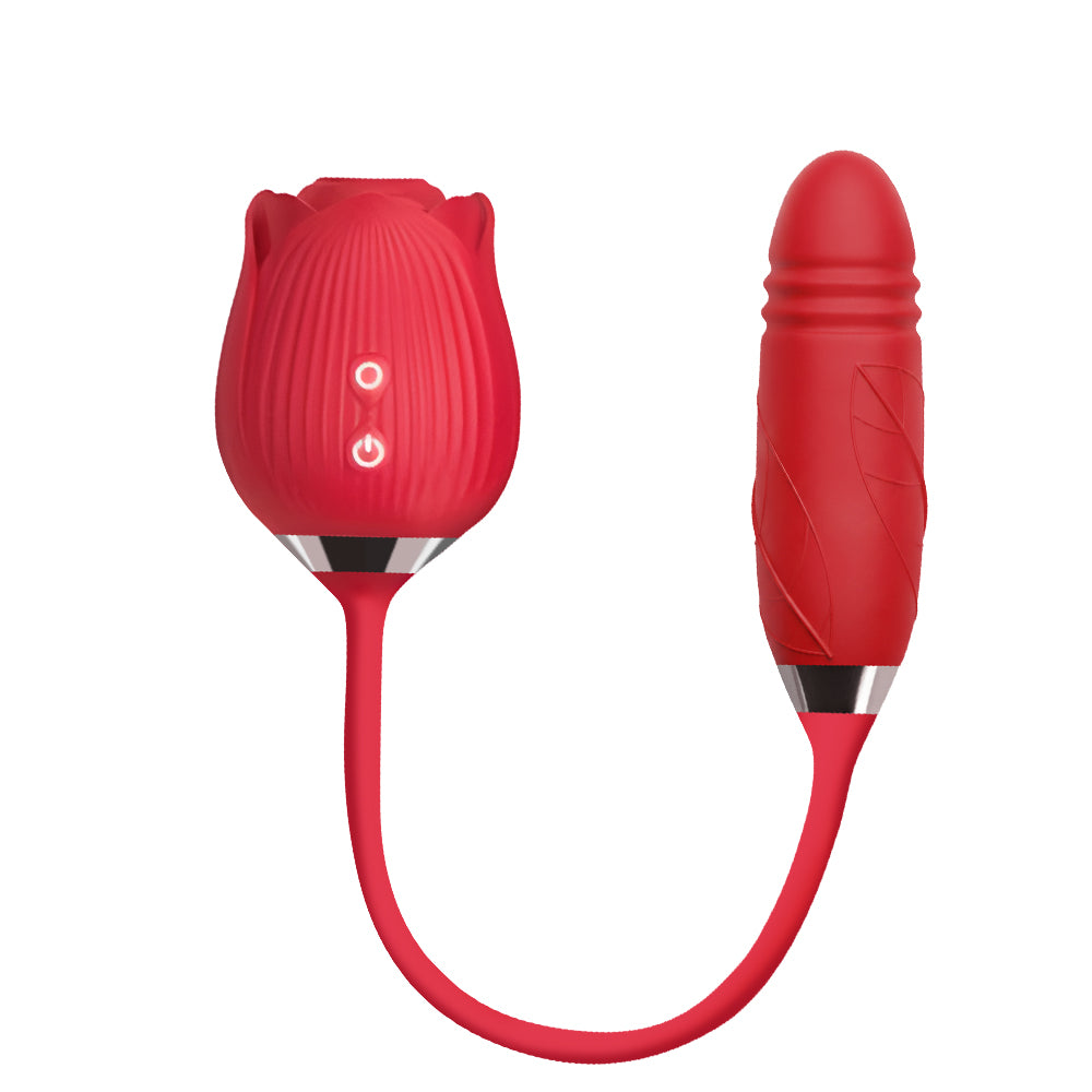 RoséTrio 3-in-1 Rose Massager with Suction & Internal Motion - rabbit vibrator with suction featuring rechargeable, body-safe