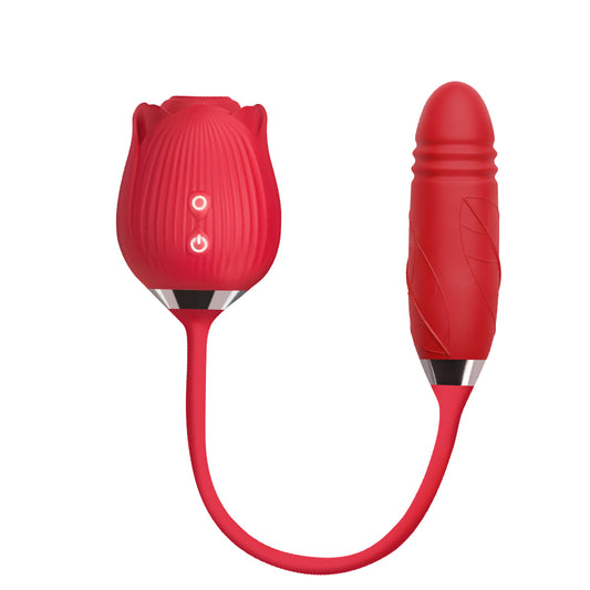 RoséTrio 3-in-1 Rose Massager with Suction & Internal Motion - rabbit vibrator with suction featuring rechargeable, body-safe