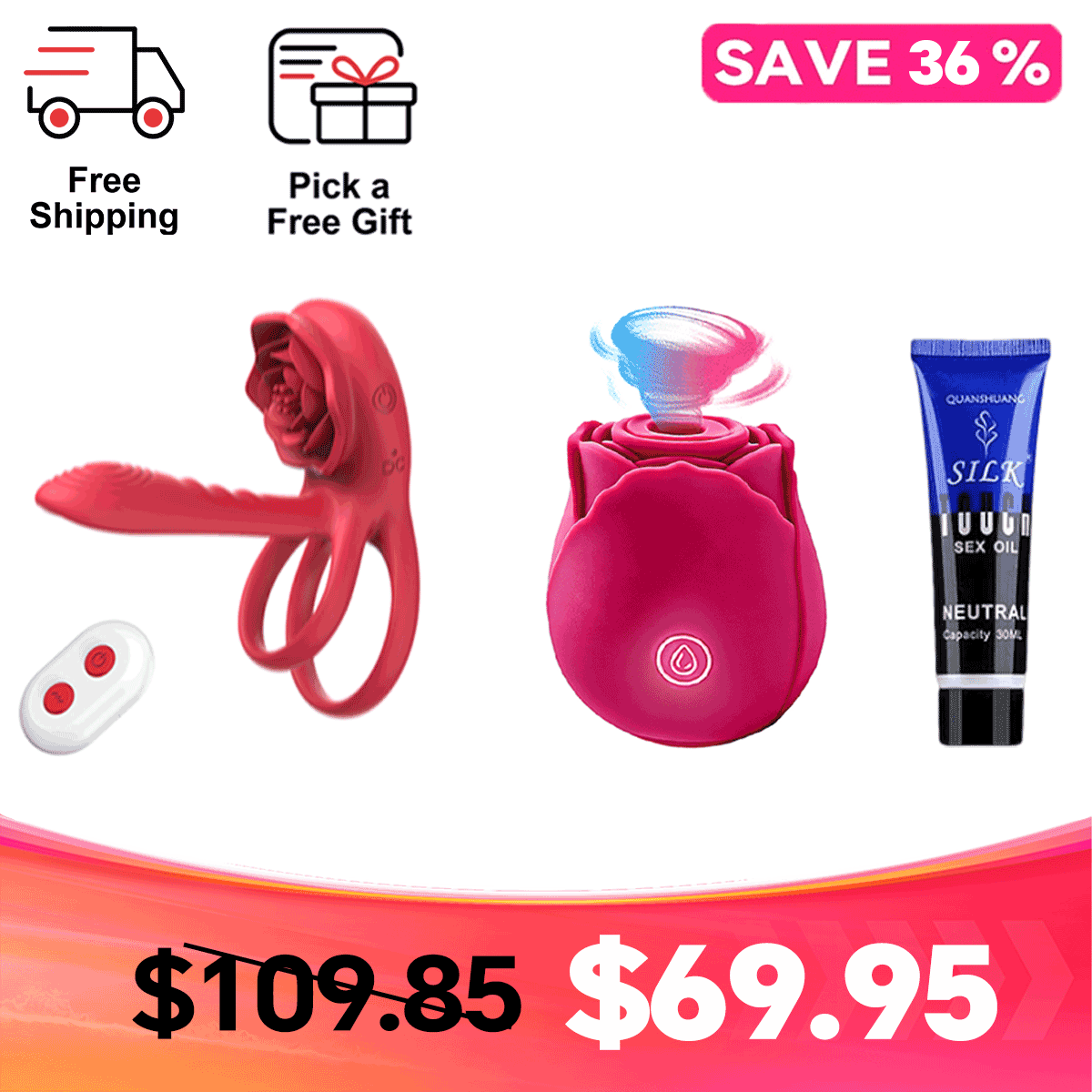 Rosethick – Dual-Ring Couples Ring with External Massager