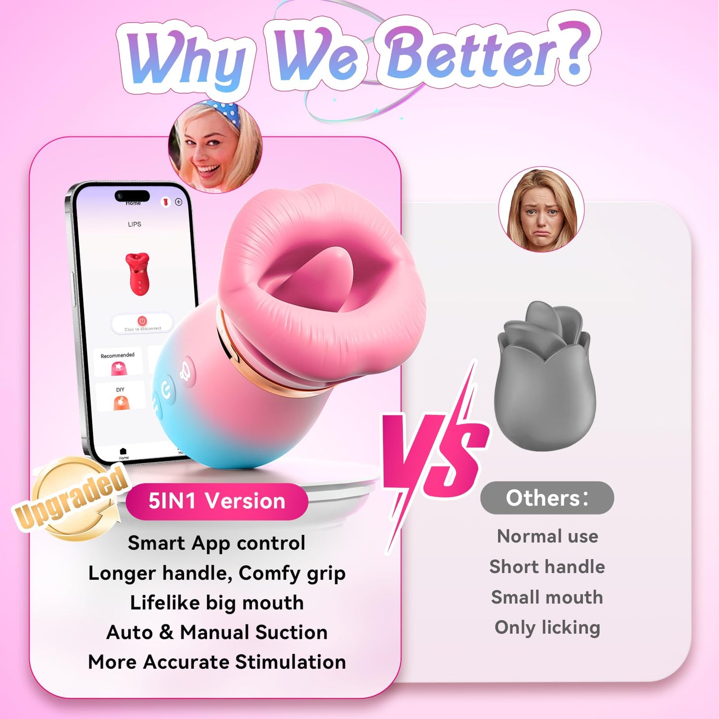 External-Focused Duo: KissMaster App-Controlled Massager + Rose Suction Toy
