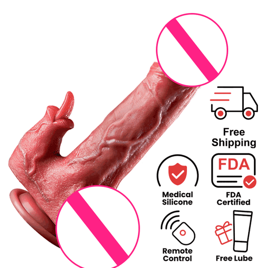 Impulso - 8.7 Inch Thrusting Realistic Massager - rabbit vibrator featuring quiet, body-safe silicone, beginner friendly