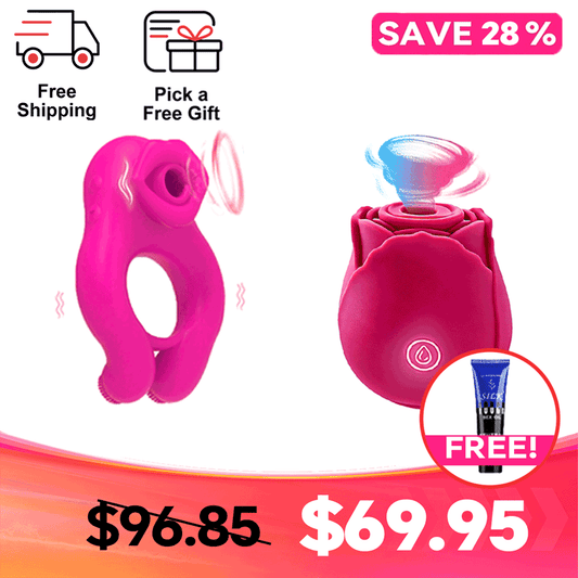 Couples' Pleasure Set - Vibe Ring & Rose Toy Bundle - vibrating couples ring featuring app controlled, waterproof, quiet