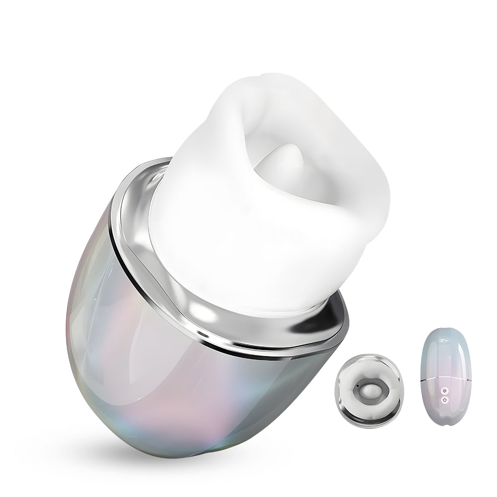 PearlShine lip suction and tongue vibrator with iridescent body and protective cap