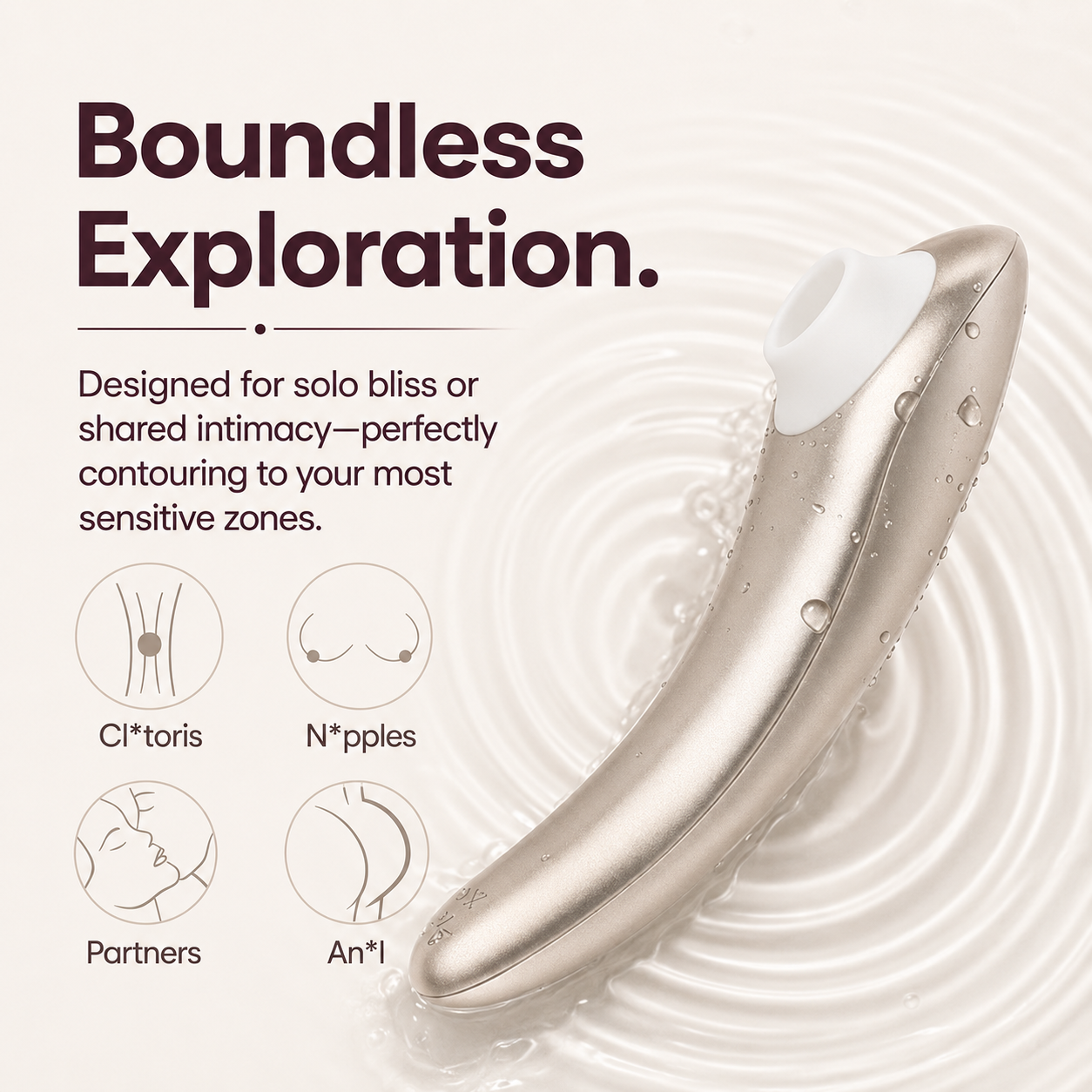 Curved Sensa suction vibrator shown for targeted external stimulation