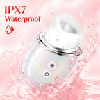 PearlShine IPX7 waterproof lip suction vibrator shown with water splashes