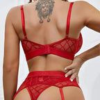 Sexy Erotic Lingerie Plaid Brief Sets Lace Bra And Panty – product view 9