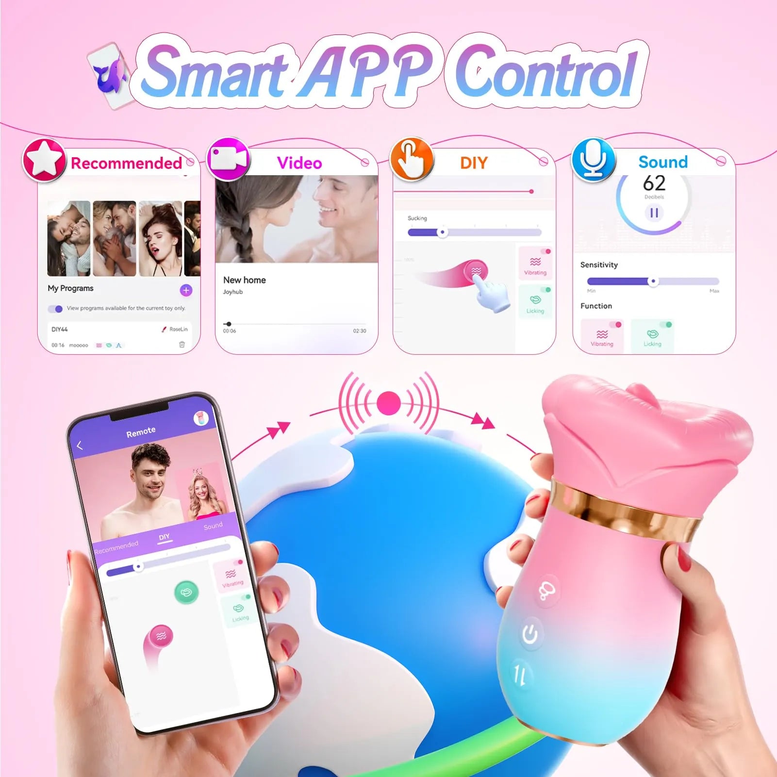 KissMaster app control with recommended, video, DIY and sound-responsive modes