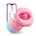 KissMaster app-controlled tongue and suction vibrator in Pink Blue