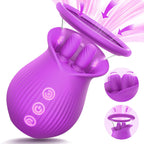Rose Romeo - 3in1 Rose Sex Toy with 2 Suction Cups Adult Toys Female Clitoral Nipple Vibrators with 10 Licking Sucking Vibrating
