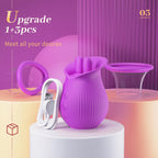 Rose Romeo - 3in1 Rose Sex Toy with 2 Suction Cups Adult Toys Female Clitoral Nipple Vibrators with 10 Licking Sucking Vibrating