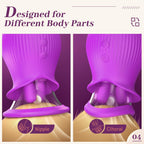 Rose Romeo - 3in1 Rose Sex Toy with 2 Suction Cups Adult Toys Female Clitoral Nipple Vibrators with 10 Licking Sucking Vibrating