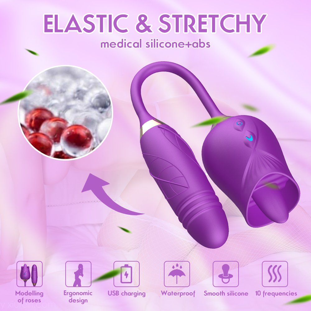 Rose Vibrator Tongue Licking Nipple Vibrator with Thrusting Vibrator – product view 9