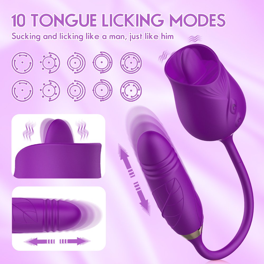 Rose Vibrator Tongue Licking Nipple Vibrator with Thrusting Vibrator – product view 8