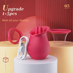 Rose Romeo - 3in1 Rose Sex Toy with 2 Suction Cups Adult Toys Female Clitoral Nipple Vibrators with 10 Licking Sucking Vibrating